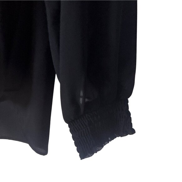 Black Pleione Womens Draped Blouse 1X Polyester With Smocked Cuffs - Picture 7 of 7